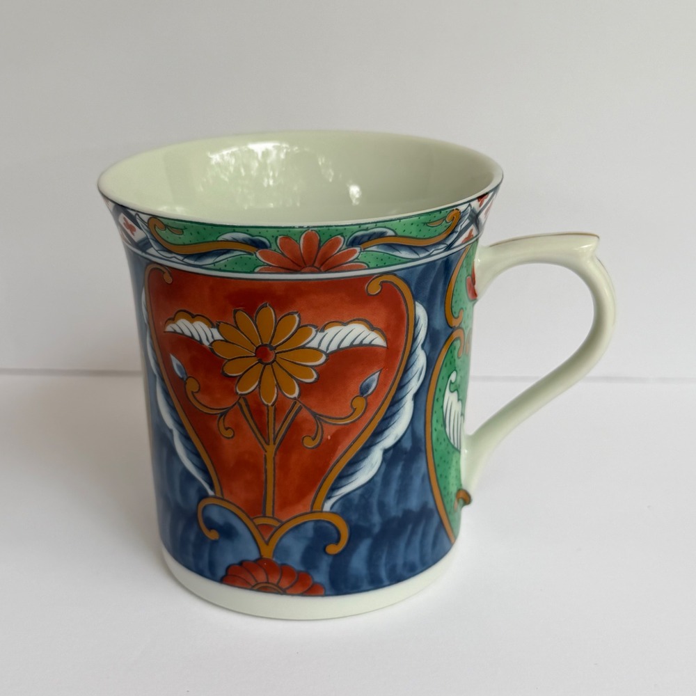 Japanese Imari Porcelain Mug‎ Floral Hand Painted Blue Red Grn Gold Trim Tea Cup